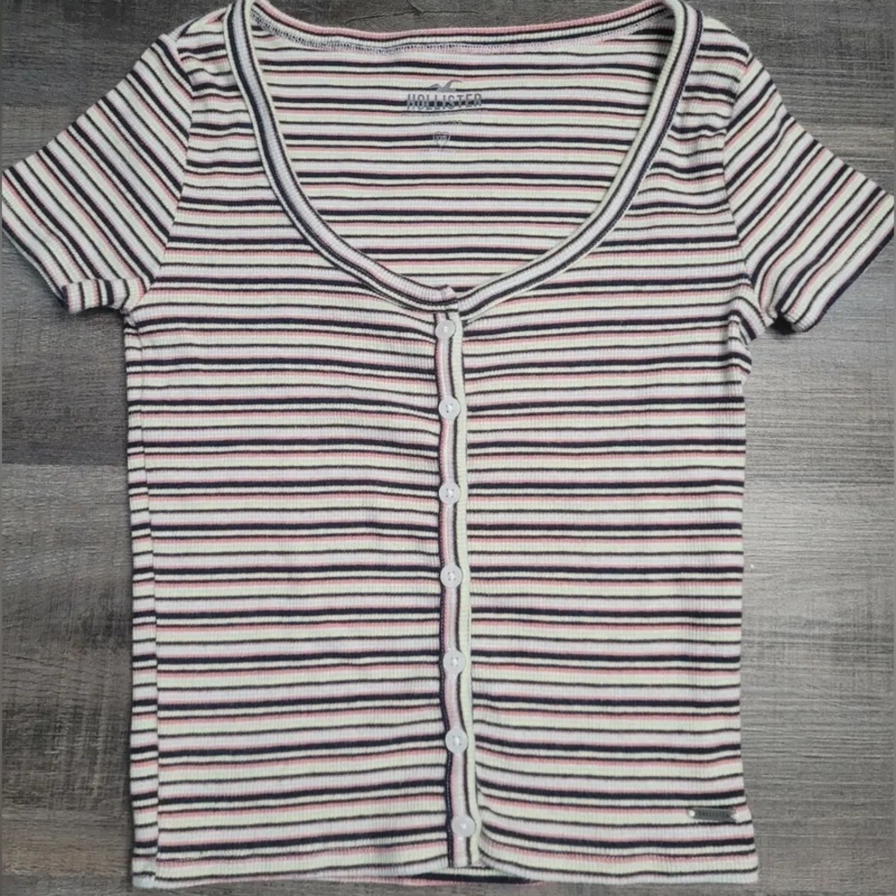 Hollister Rainbow Striped Crop Tee Size XS